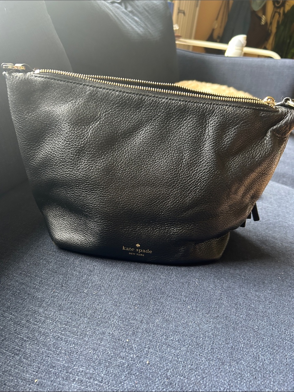 kate spade Black Pebbled Leather Zip Crossbody Bag
